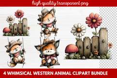 4 Whimsical Western Animal Clipart | Cute Cowboy Animals PNG Product Image 1
