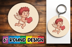 Whimsical Circle Keychain Sublimation PNG, Cupid Product Image 1
