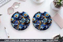 Flowers Car Coaster Sublimation| Flowers Coaster PNG Design Product Image 1