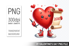 Watercolor Valentine Heart Character Clipart PNG Bundle Product Image 13