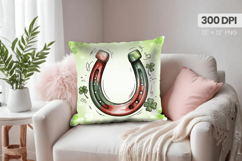 Lucky Horseshoe with Shamrocks Pillow PNG Sublimation Design Product Image 1