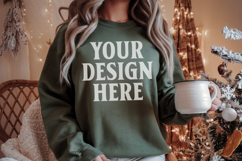 Comfort Colors 1566 Light Green Sweatshirt Mockup Real Model Product Image 1
