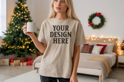 Comfort Colors 1717 Ivory Christmas T-Shirt Mockup, Boho Product Image 1