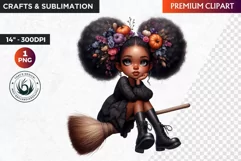 Halloween Clipart, Cute afro girl,kids Halloween clipart PNG Product Image 1