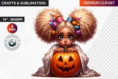 Halloween Clipart, Cute afro girl,kids Halloween clipart PNG Product Image 1
