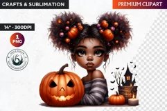 Halloween Clipart, Cute afro girl,kids Halloween clipart PNG Product Image 1