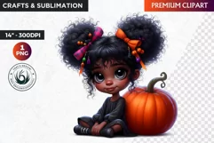 Halloween Clipart, Cute afro girl,kids Halloween clipart PNG Product Image 1