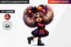 Halloween Clipart, Cute afro girl,kids Halloween clipart PNG Product Image 1