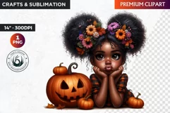 Halloween Clipart, Cute afro girl,kids Halloween clipart PNG Product Image 1