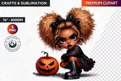 Halloween Clipart, Cute afro girl,kids Halloween clipart PNG Product Image 1