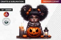 Halloween Clipart, Cute afro girl,kids Halloween clipart PNG Product Image 1