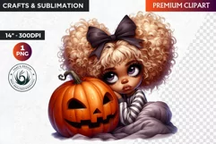 Halloween Clipart, Cute afro girl,kids Halloween clipart PNG Product Image 1