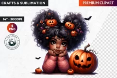 Halloween Clipart, Cute afro girl,kids Halloween clipart PNG Product Image 1