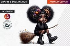 Halloween Clipart, Cute afro girl,kids Halloween clipart PNG Product Image 1