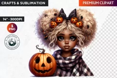 Halloween Clipart, Cute afro girl,kids Halloween clipart PNG Product Image 1