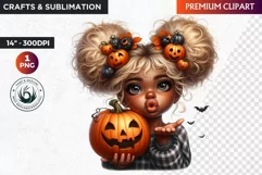 Halloween Clipart, Cute afro girl,kids Halloween clipart PNG Product Image 1