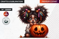 Halloween Clipart, Cute afro girl,kids Halloween clipart PNG Product Image 1