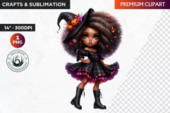 Halloween Clipart, Cute afro girl,kids Halloween clipart PNG Product Image 1