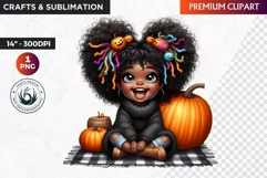 Halloween Clipart, Cute afro girl,kids Halloween clipart PNG Product Image 1