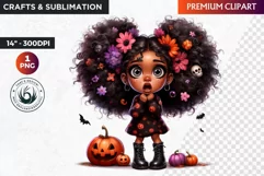 Halloween Clipart, Cute afro girl,kids Halloween clipart PNG Product Image 1