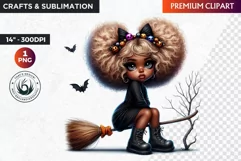 Halloween Clipart, Cute afro girl,kids Halloween clipart PNG Product Image 1