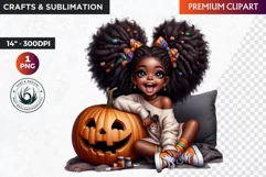 Halloween Clipart, Cute afro girl,kids Halloween clipart PNG Product Image 1