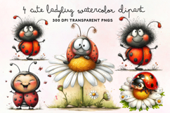 Cute Ladybug Watercolor Clipart PNG Product Image 1