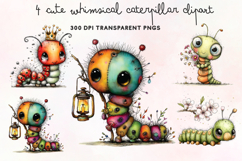 Cute Whimsical Caterpillar Clipart PNG Product Image 1