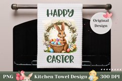 Easter Kitchen Towel PNG, Easter Basket Towel Sublimation Product Image 1