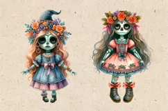 Watercolor Halloween Zombie Doll. PNG sublimation Product Image 3