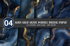 Navy Gold Agate Marble Digital Paper Product Image 1