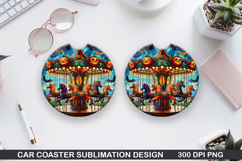 Unicorn Car Coaster Sublimation |Halloween Coaster PNG Product Image 1