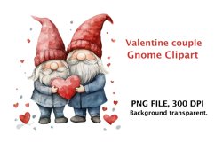 Watercolor Valentine couple gnome clipart, watercolor png Product Image 1