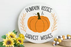 Pumpkin Kisses Harvest Wishes svg| farmhouse round sign svg Product Image 4