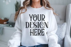 White Gildan 18000 Mockup, Gildan Sweatshirt Mockup Product Image 1