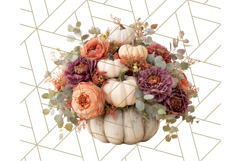 Pumpkin Clipart with Fall Flowers PNG Autumn Illustration Product Image 2
