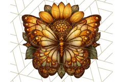 Stained Glass Butterfly and Sunflower PNG Clipart Product Image 2
