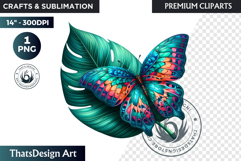 Tropical Butterfly &amp; Flower Clipart: Vibrant floral PNG Product Image 1