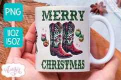 Merry Christmas mug wrap PNG, Western Christmas coffee mug Product Image 1