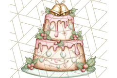 Christmas Cake Clipart PNG, Cottagecore Holiday Desserts Product Image 2