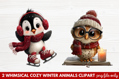 Whimsical Cozy Winter Animals Clipart | Cute Snowy Forest Product Image 1