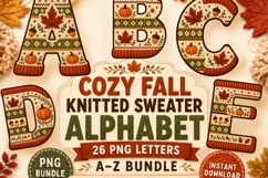 Cozy Fall Knitted Sweater Alphabet PNG Bundle, A-Z Autumn Product Image 1