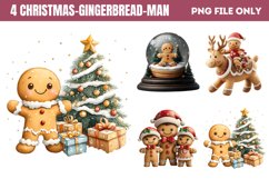 Watercolor Christmas Gingerbread Man Clipart PNG Product Image 1