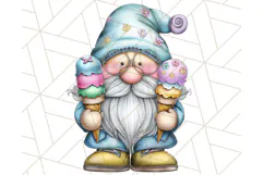 Ice Cream Gnome Clipart PNG Summer Dessert Art, Summer Gnome Product Image 2