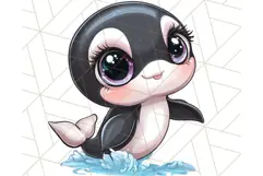 Cute Sea Creatures Clipart, Mermaid, Seahorse, Crab PNG Product Image 3
