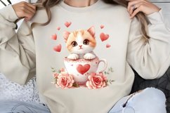Watercolor Valentine Cat Love Clipart PNG Product Image 1