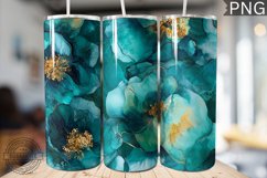 Teal Alcohol Ink Flower Tumbler Wrap -High Quality 300 Dpi Product Image 1