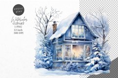 Christmas clipart, House clipart, Blue Christmas Product Image 1