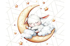 Sleeping Baby Animals PNG, Moon and Stars Nursery Clipart Product Image 2