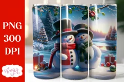 Christmas 3D tumbler wrap for sublimation, Snowman couple Product Image 1